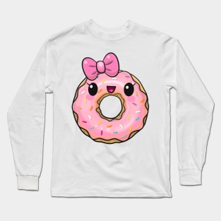 Cute pink donut with a bow Long Sleeve T-Shirt